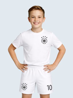 Deutschland Fußball-Trikot-Set für Kinder, T-Shirt und Shorts, personalisiert mit eigenem Namen und Nummer